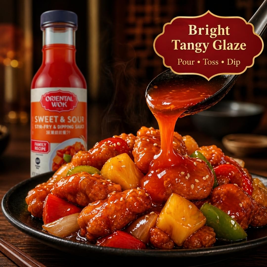 Oriental Wok Gourmet Sweet & Sour Stir-Fry & Dipping Sauce, W/Orange, Pineapple Juice, Apple & Ginger Flavor, Blend of Sweet & Tangy, 14 oz (1 Pack)
