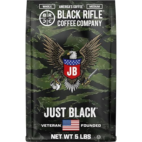 Black Rifle Coffee Company Just Black, 5 lb Bag, Whole Bean Coffee Medium Roast - Roasted Blend Made from Arabica Beans - Colombian & Brazilian Beans
