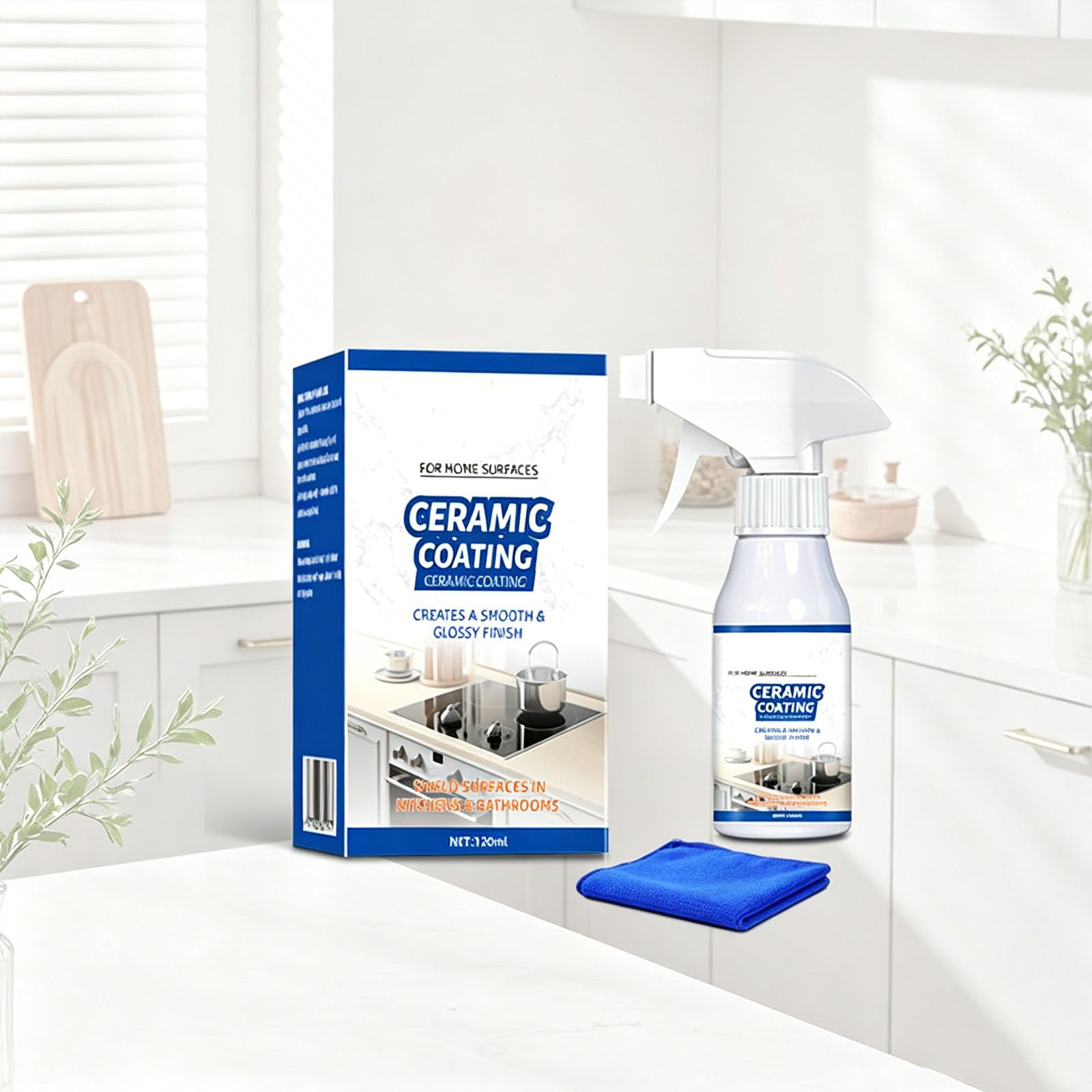 Miurixo Home Ceramic Coating Spray Kit, High Gloss Shine Hydrophobic Coating Guards Countertop, Tile, Glass and Stainless Steel Against Grime, Stains