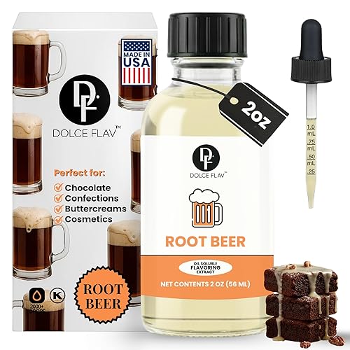 Dolce Flav Root Beer Extract - 2 Ounce Oil-Soluble Kosher, Sugar-Free, Concentrated Classic Root Beer Flavoring for Baking, Chocolates & Desserts