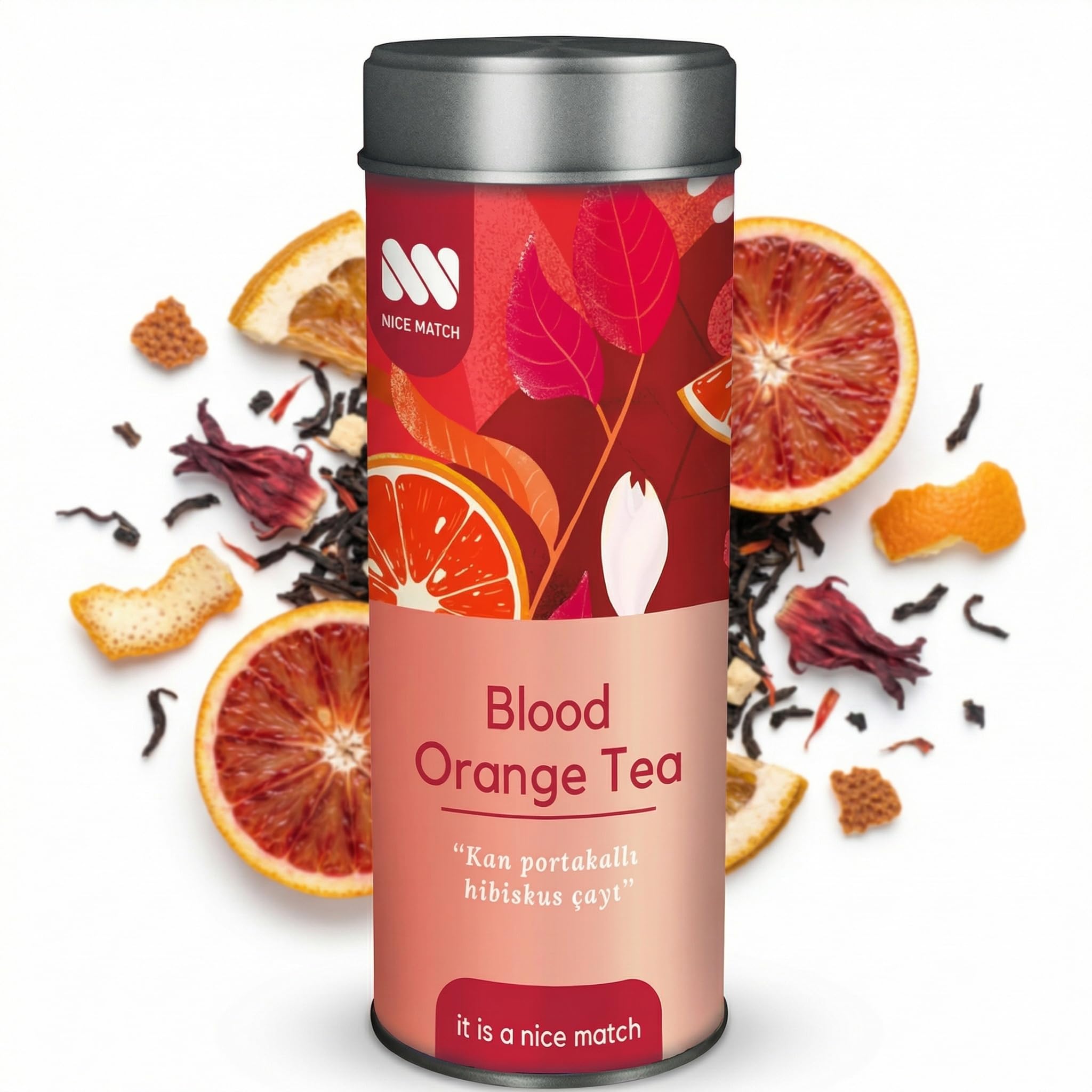 Blood Orange Hibiscus Tea Loose Leaf - Pure & Natural Herbal Fruit Tea with Hibiscus, Apple, Rosehip & Orange Peel - Antioxidant Rich Blood Orange