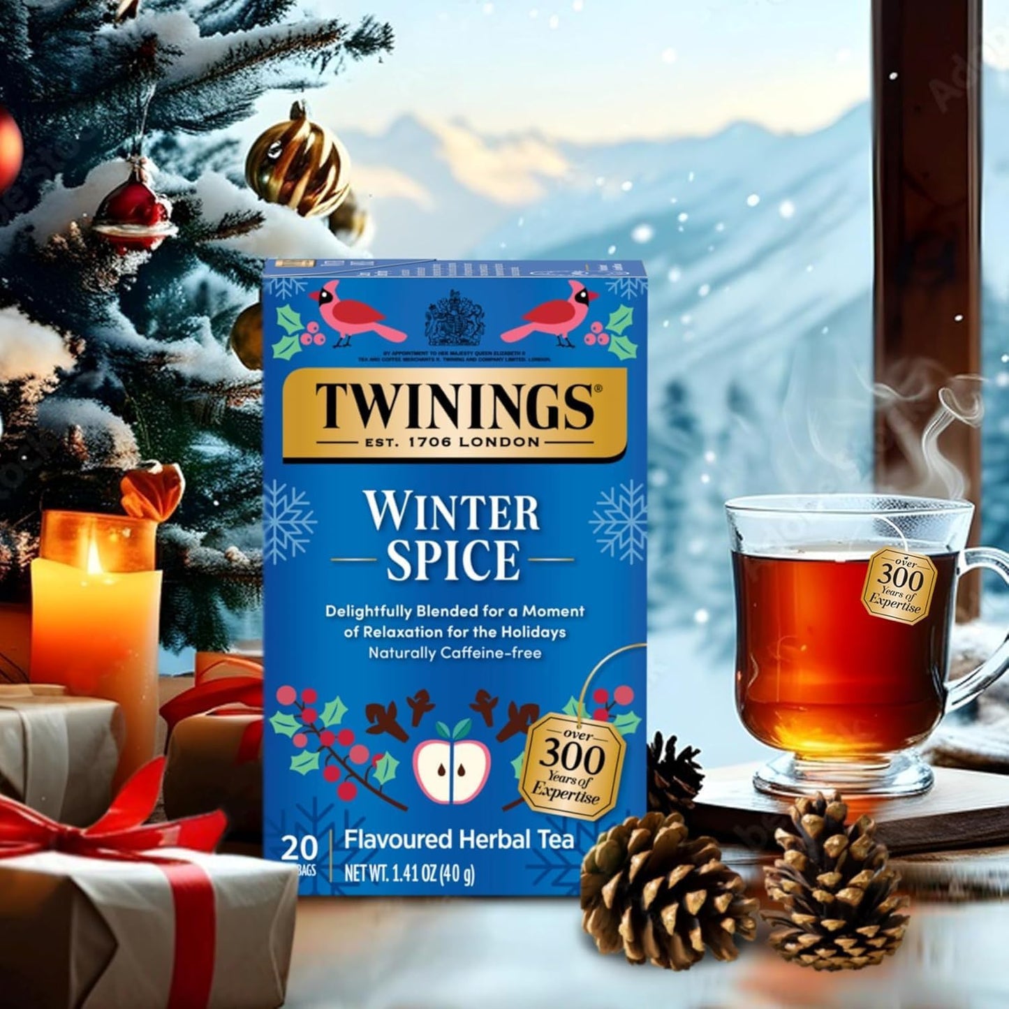 Twinings Holiday Sweet & Spicy Tea Variety 2-Pack - Caffeinated Tea and Caffeine-Free Winter Spice Herbal, Christmas Gift, 20 Tea Bags Ea