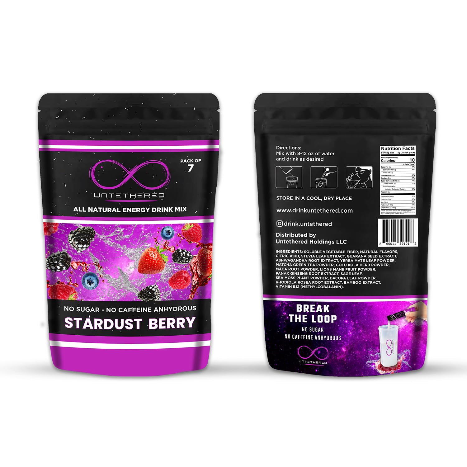 UNTETHERED - STARDUST BERRY All Natural Energy Drink Mix (Pack of 7)