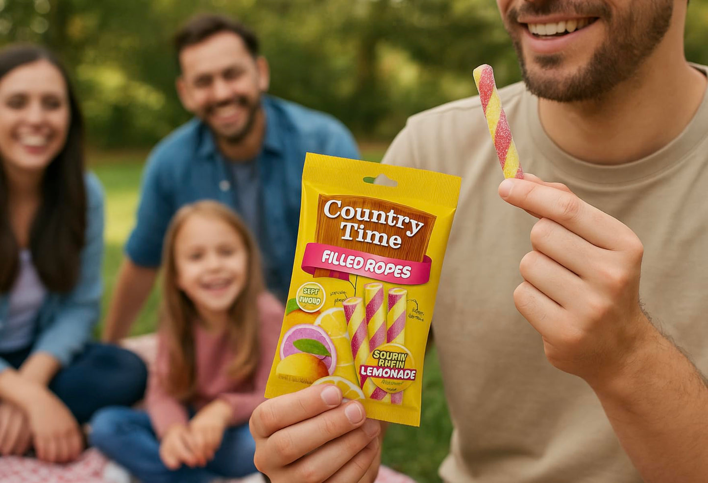 Country Time Candy Filled Ropes Sour N' Sweet Lemonade Gummy Candy Sticks, Soft & Chewy Twist Candy 3 oz. - 2 Pack by Macco