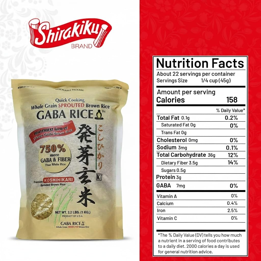 Koshihikari Premium Sprouted Brown Gaba Rice, 2.2 Pound (Pack of 4)