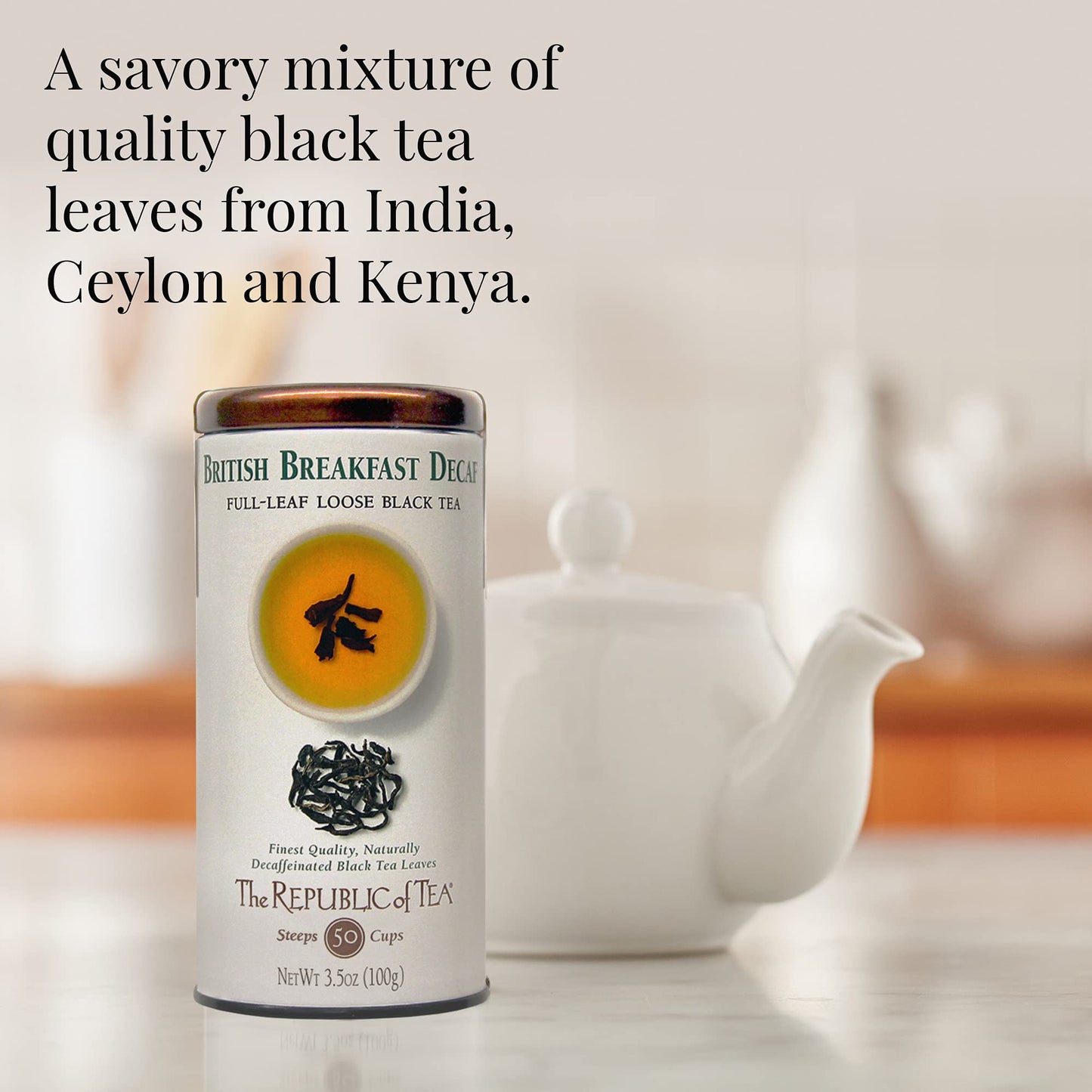 The Republic of Tea Decaf British Breakfast Black Full-Leaf Loose Tea, 3.5 oz Tin | Steeps 50 Cups