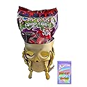Skull in Hands Snack Bowl with Assorted Halloween Gummy Body Parts, 50 Pieces (Gold Skull)