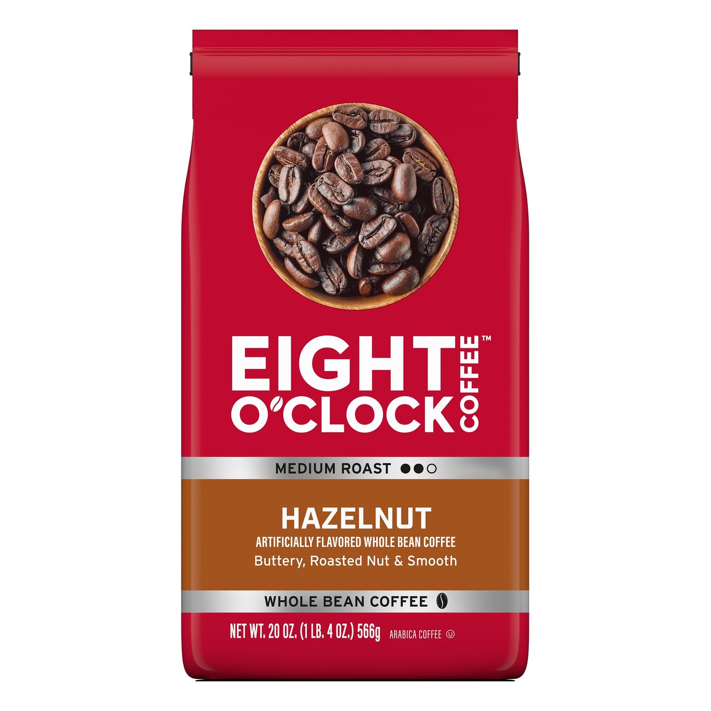 Eight O'Clock Coffee Hazelnut, Medium Roast, Whole Bean Coffee, 20 Ounce 100% Arabica, Kosher Certified
