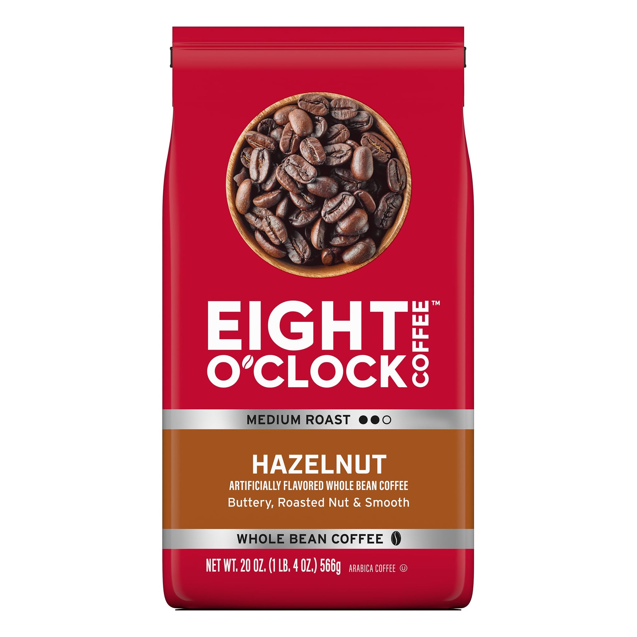 Eight O'Clock Coffee Hazelnut, Medium Roast, Whole Bean Coffee, 20 Ounce 100% Arabica, Kosher Certified