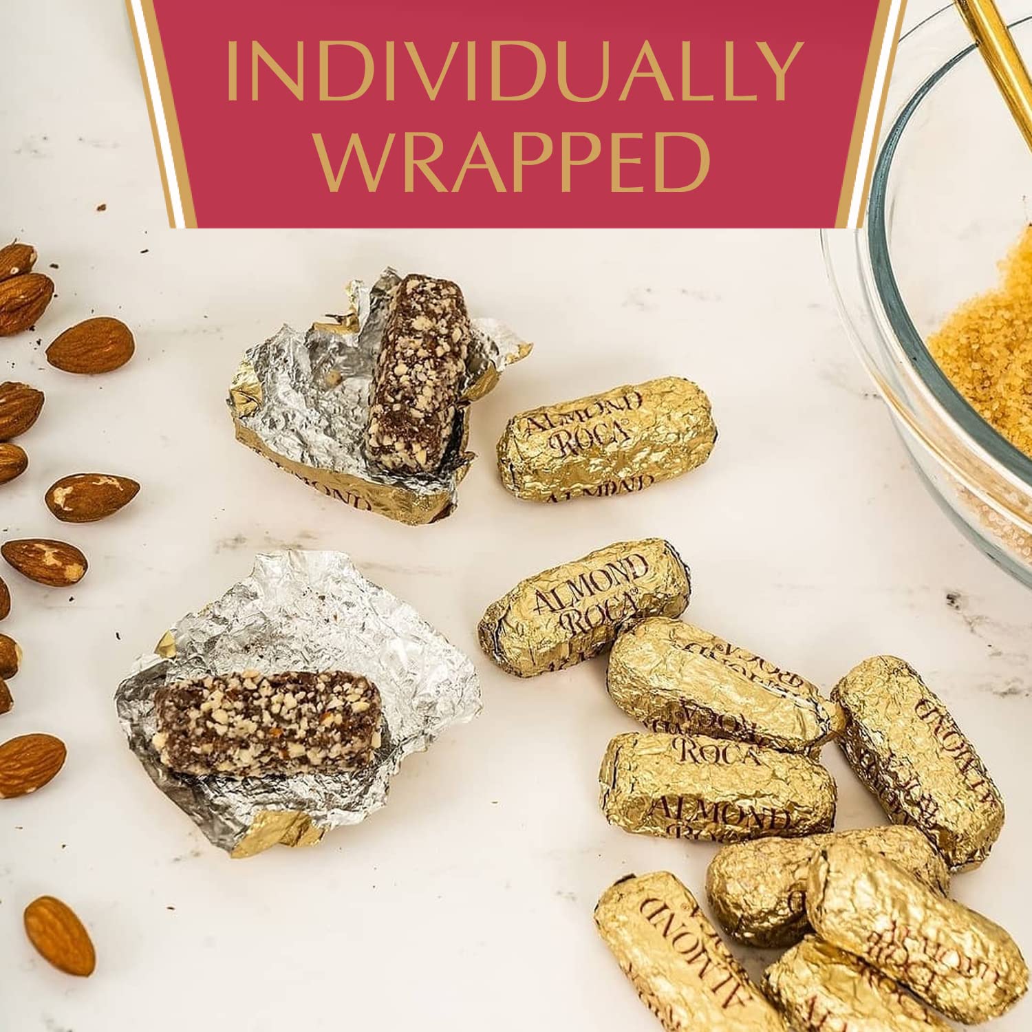 Almond Roca Pack of 4 Canisters - 10oz Individually Wrapped Chocolate Candy - Classic Buttercrunch Toffee with Almonds - Gluten Free, Kosher