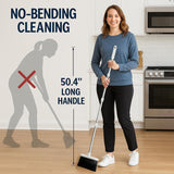 AISHUJIE Broom and Dustpan Set, Gray Yellow 52-Inch Adjustable Handle Upright Broom with Clip-Together Storage for Home, Kitchen, Office, Apartment