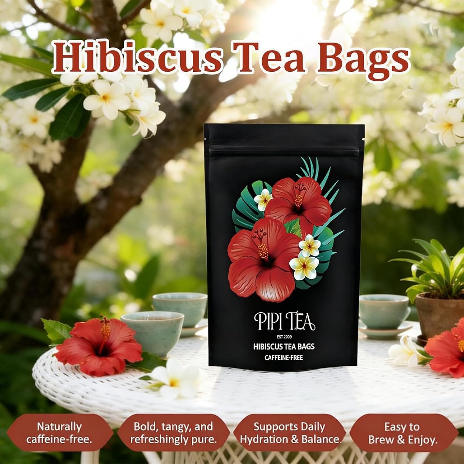 Pipi Hibiscus Tea,Pipi Tea Hibiscus Tea Bags Organic,100% Natural Organic Hibiscus Tea Bags,Natural Sweet & Sour Flavor,Caffeine-Free,30 Bags