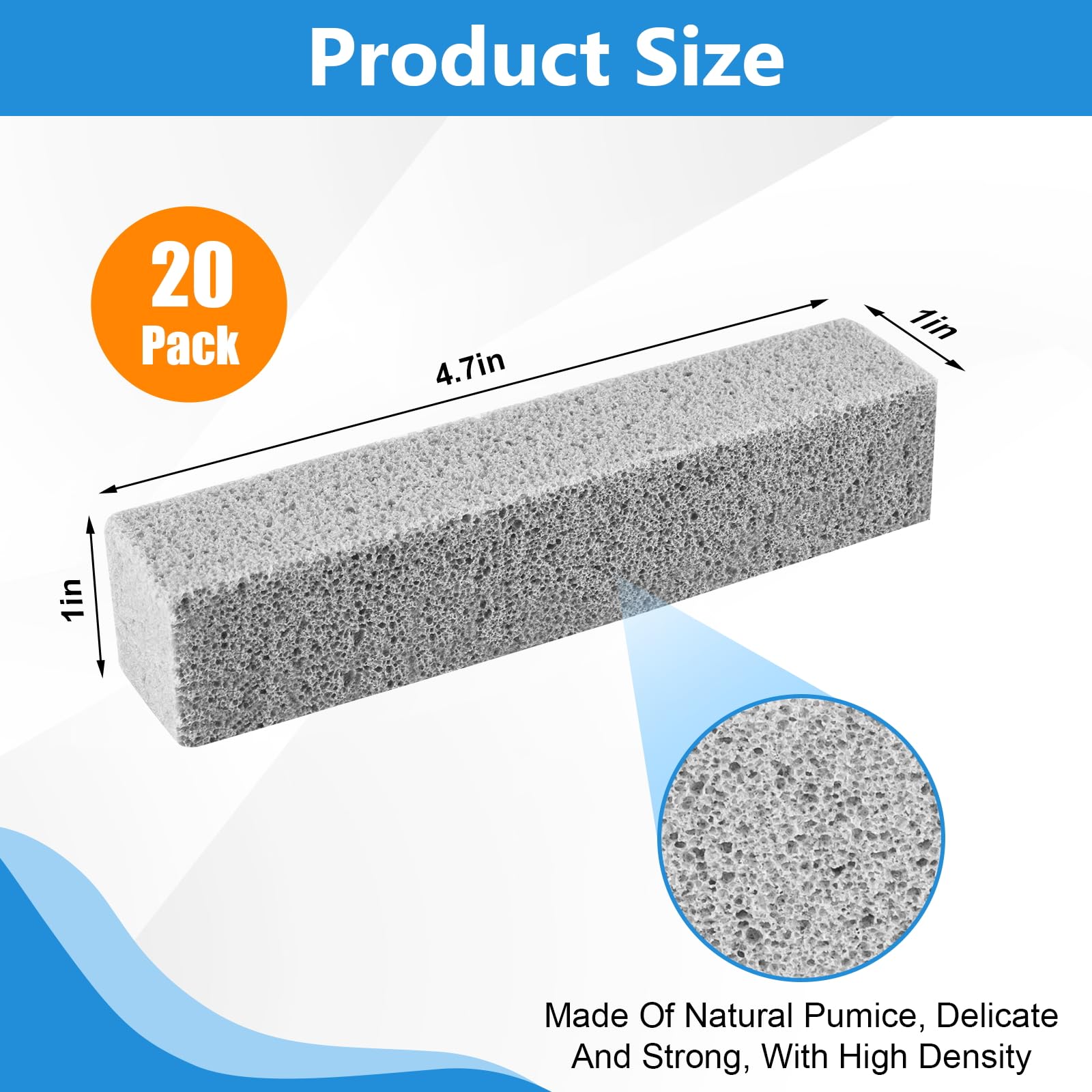 KKEETUR 20 Pack Pumice Stone Toilet Bowl Cleaner, Pumice Stone for Cleaning Stick Hard Water Rings, Calcium Buildup & Stains, Safe for Bathroom, Sink