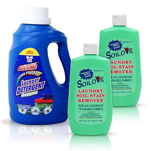 SOILOVE Stain Remover 16oz (2 Pack) + LA's Totally Awesome Laundry Detergent, Oxygen, 64oz (1 Pack) - Ultimate Laundry Solution for Tough Stains