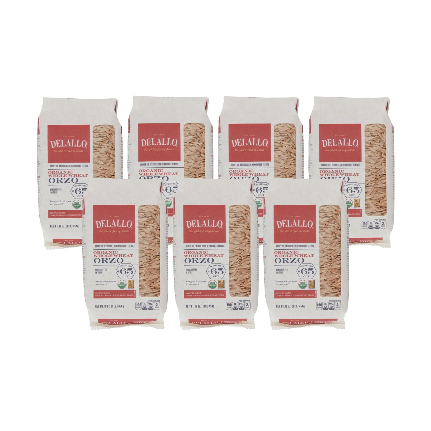 DeLallo Whole Wheat Orzo Pasta, 1 Pound Bag, Organic, Made with Only 100% Durum Wheat Flour, Made in Italy, Bronze Cut, Kosher, Non-GMO, All Natural