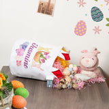 JewelOra Personalized Easter Bunny Basket Bags, Cotton Customized Name Candy Egg Basket Rabbit Print Buckets Cute Easter Basket Toys Bucket Tote Gift