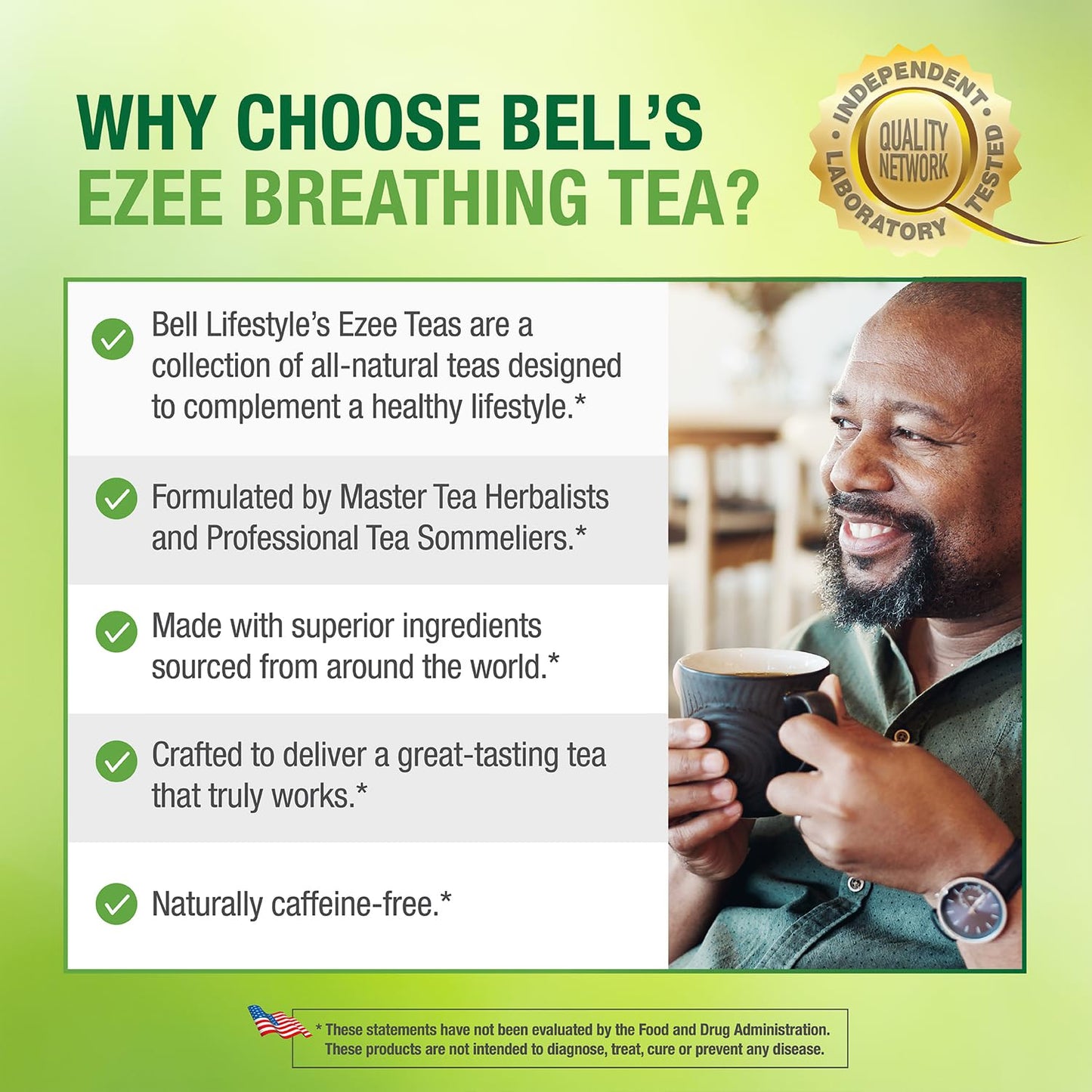 Bell Ezee Breathing Tea Bags, Respiratory & Lung Support | Natural Herbal Blend with Peppermint, Thyme, Eucalyptus & More| Lab Tested, Vegan, Non-GMO