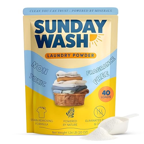 Sunday Wash Natural Laundry Detergent Powder | Mineral Based, All Natural, Fragrance Free Household | Mineral Powered Deep Clean, Powder Laundry