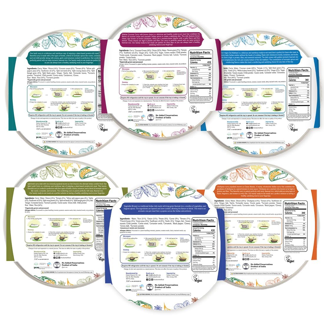 Food Earth Ready to Eat Indian Meals - Six Flavor Variety Pack - Organic, Microwavable, Premade & Quick - Lunch & Dinner Pack (6 Pack)