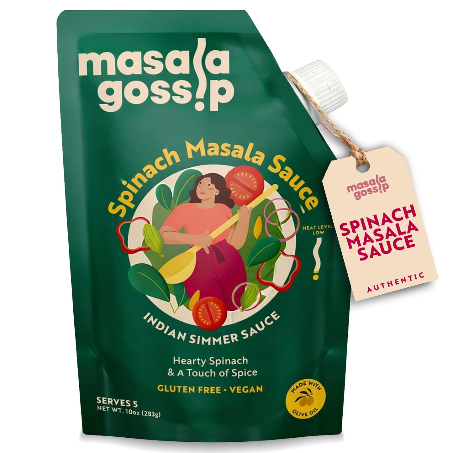 Masala Gossip Spinach Masala Simmer Sauce 10 oz - Authentic Curry Sauce - Plant-Based, Gluten-Free, Seed Oil Free, No Artificial Preservatives - 10 oz