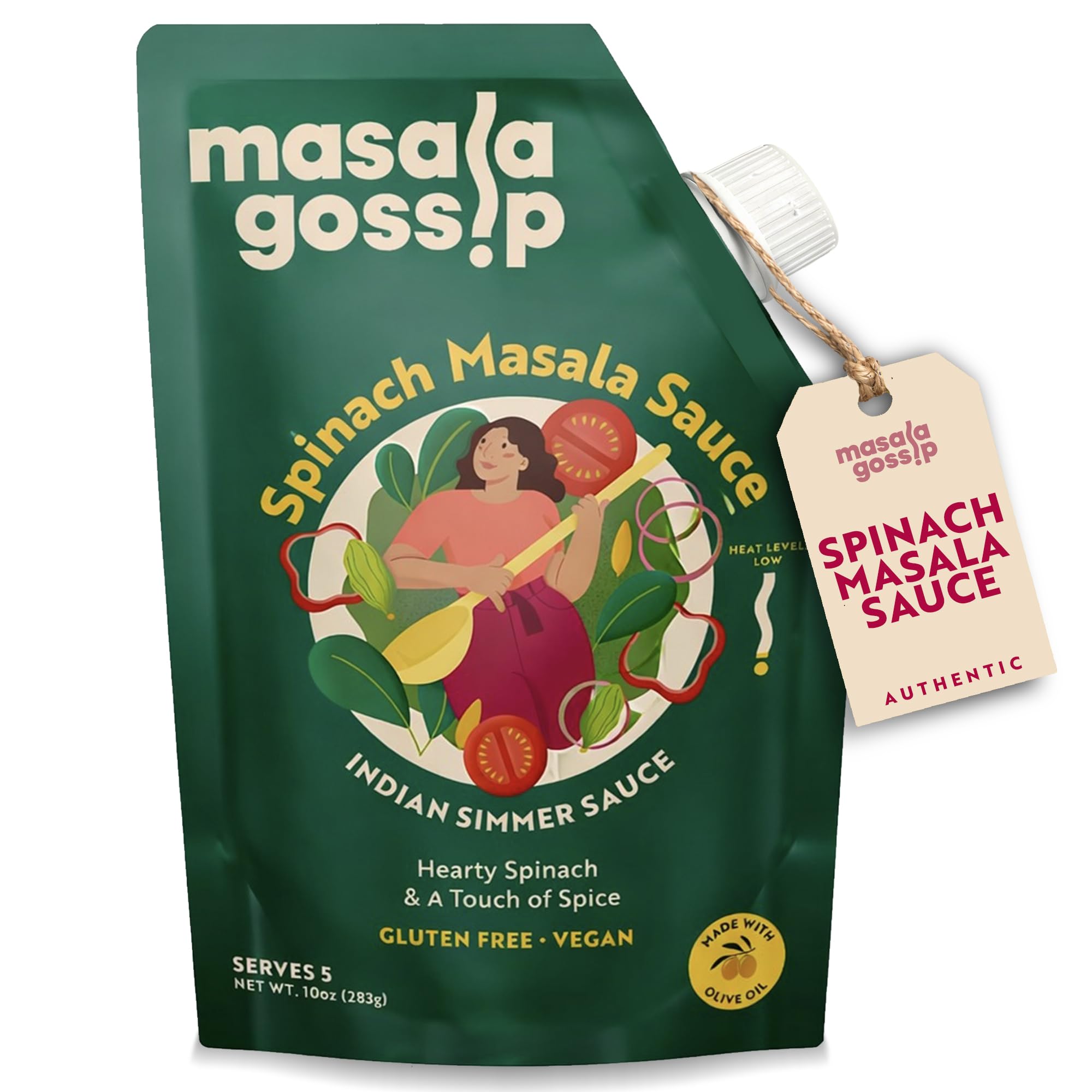 Masala Gossip Spinach Masala Simmer Sauce 10 oz - Authentic Curry Sauce - Plant-Based, Gluten-Free, Seed Oil Free, No Artificial Preservatives - 10 oz