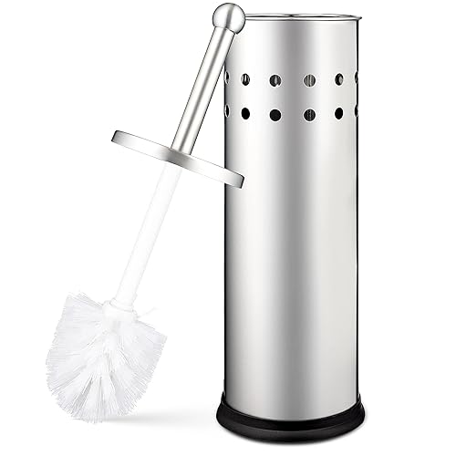 Home Intuition Polished Chrome Stainless Steel Vented Toilet Brush and Holder, 1 Pack