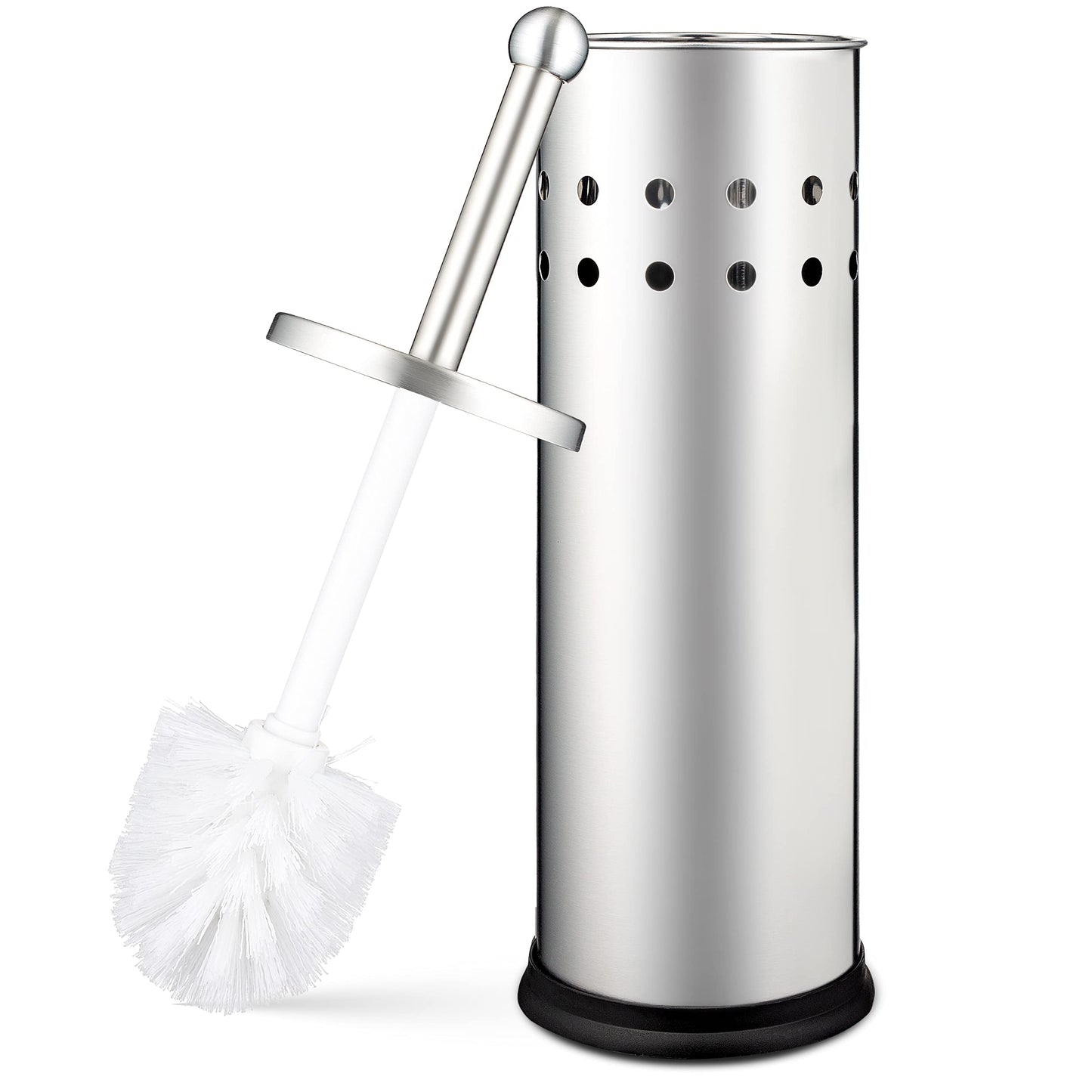 Home Intuition Polished Chrome Stainless Steel Vented Toilet Brush and Holder, 1 Pack