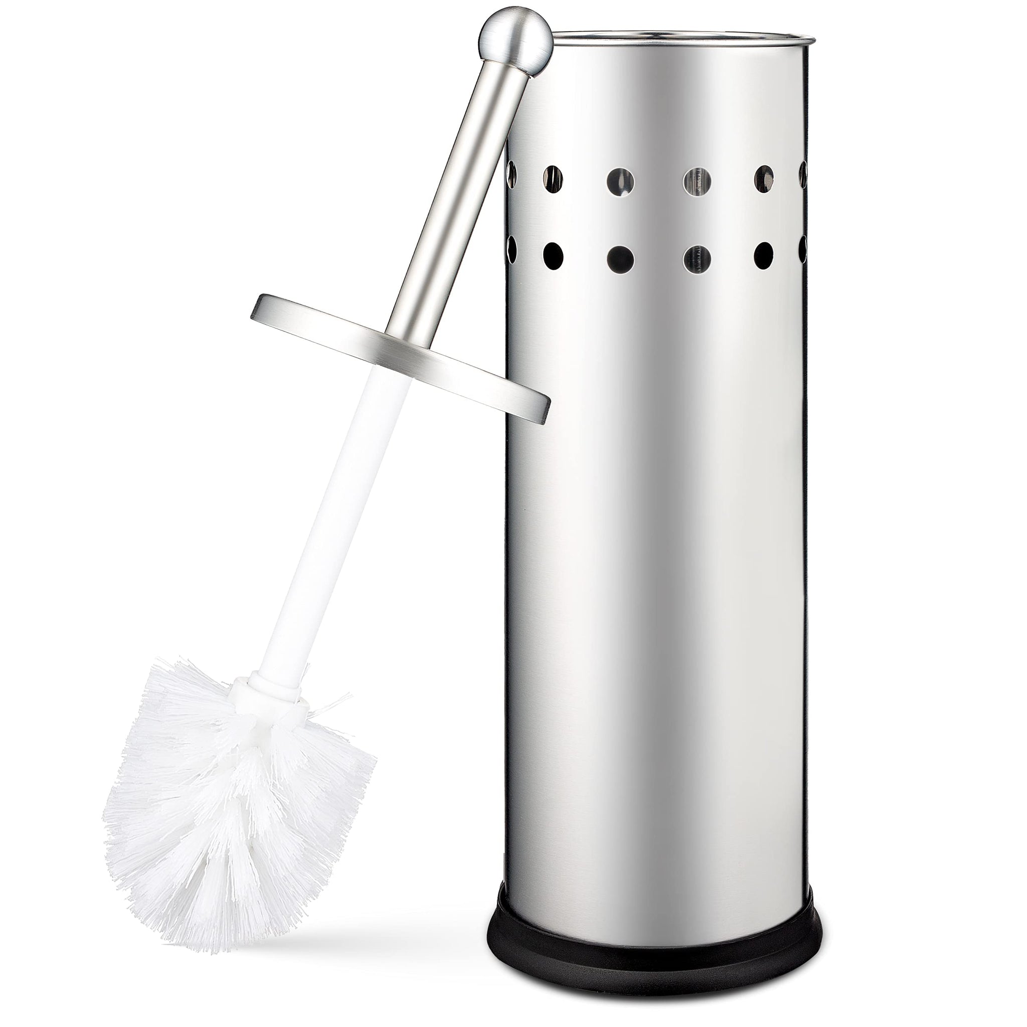 Home Intuition Polished Chrome Stainless Steel Vented Toilet Brush and Holder, 1 Pack