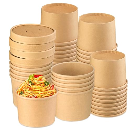 Huaiid 12 oz 50 Pack Paper Soup Containers with Lids, Disposable Paper Soup Bowls, To Go Bowls with Lids, Disposable Dessert Bowls for Hot or Cold