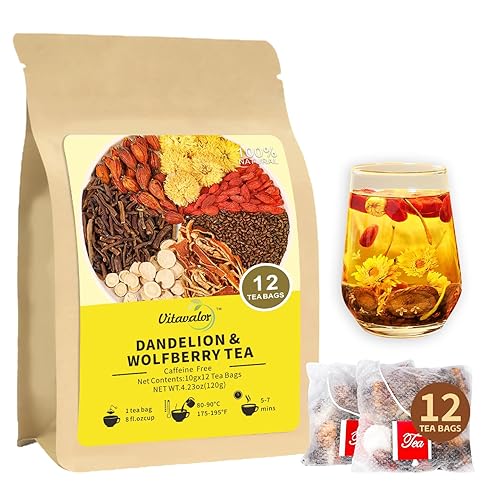 Vitavalor Natural Kidney & Liver Health Tea with Dandelion, Chrysanthemum, Wolfberry, Cassia Seed, Orange Peel, Gardenia, and Licorice in Bags?12 Bags