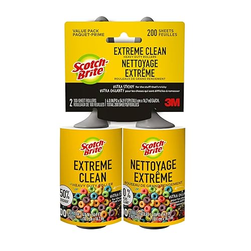 Scotch-Brite Extreme Clean Lint Roller, 50% Stickier*, Heavy Duty for Removing Debris and Pet Hair on Clothes, Furniture, Cars, Offices & More, 2