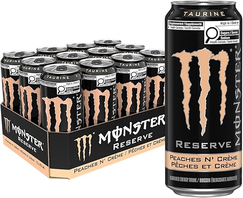 Monster Energy Reserve Peaches N' Crme Flavored Energy Drink, 175mg Caffeine, 473mL Cans, 12 Pack