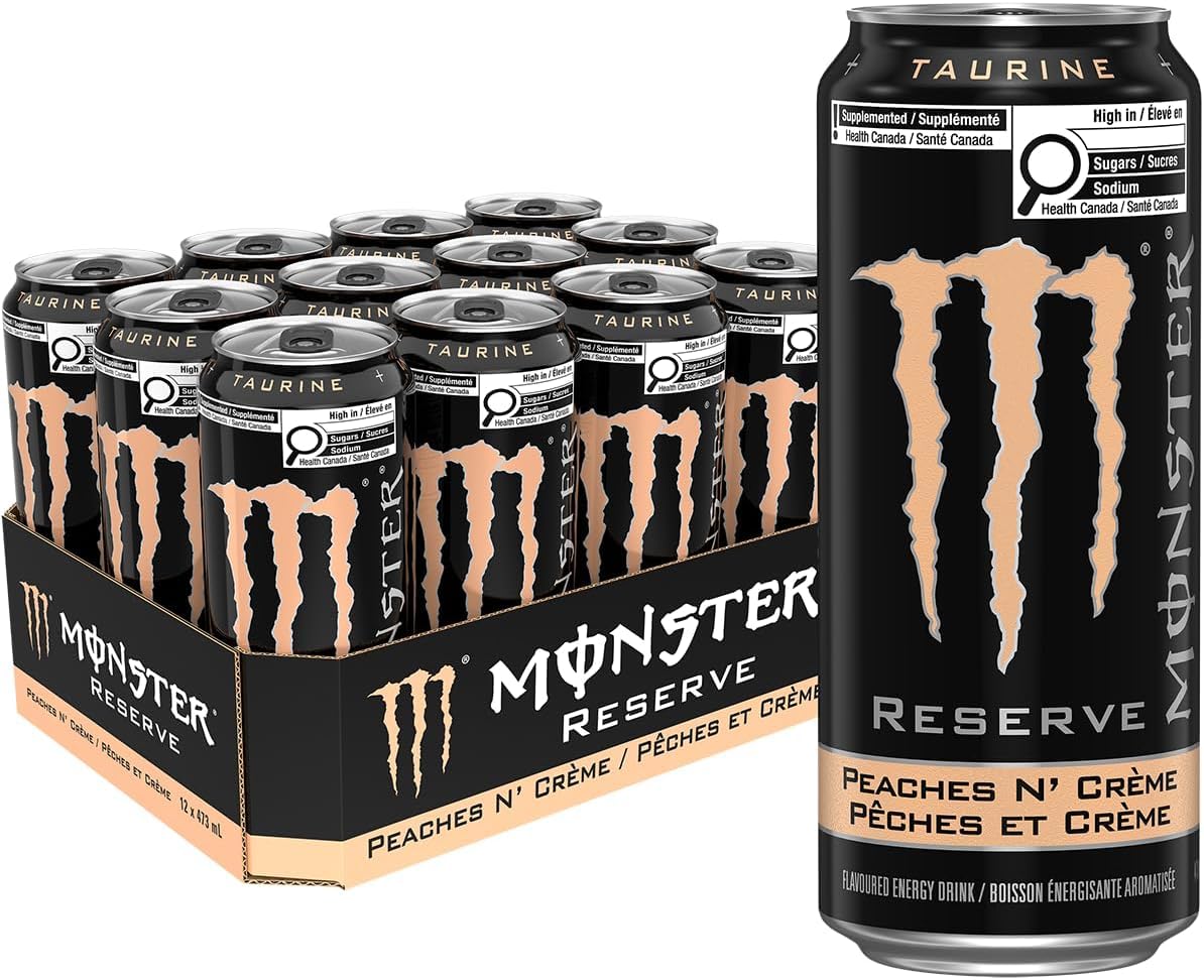 Monster Energy Reserve Peaches N' Crme Flavored Energy Drink, 175mg Caffeine, 473mL Cans, 12 Pack