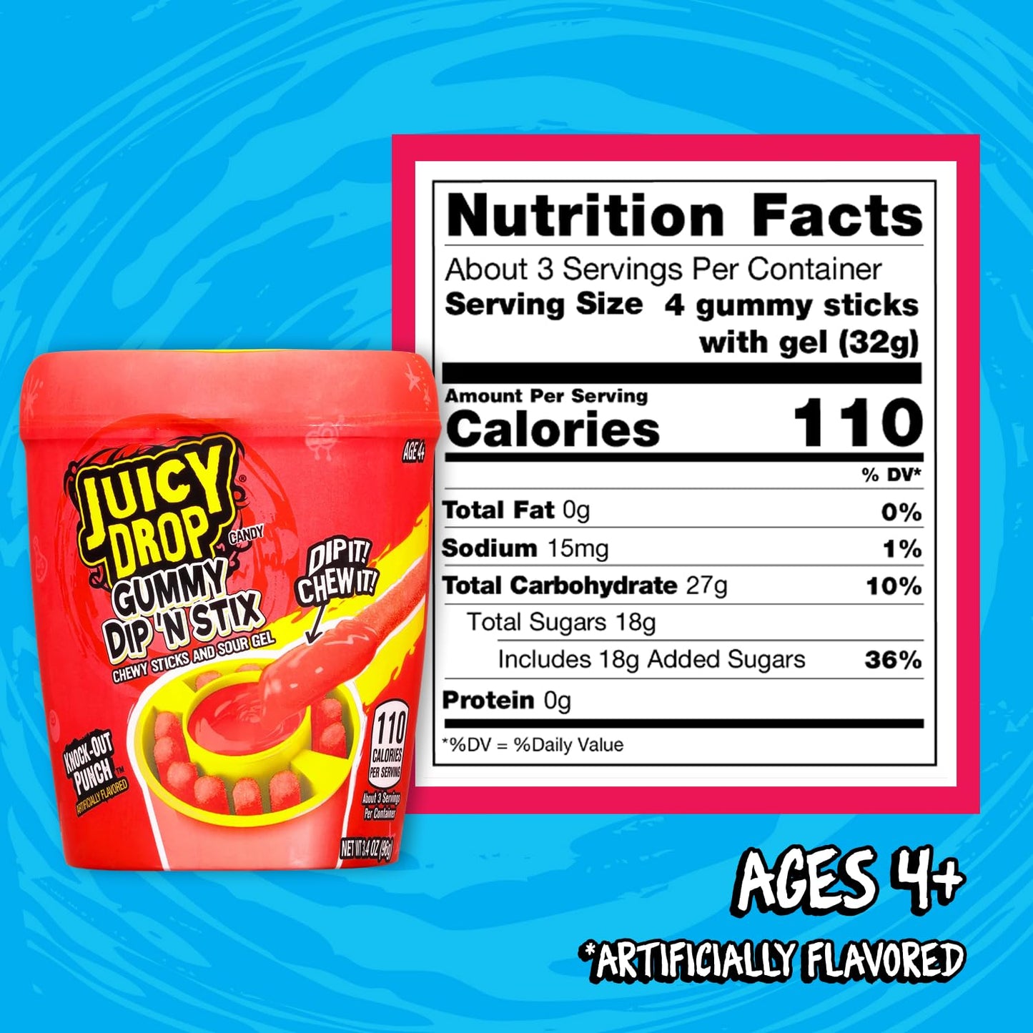 Juicy Drop Gummy Dip 'N Stix - 8 Ct Sweet Gummy Candy & Sour Candy Variety Pack - Assorted Bulk Candy Sticks for Kids Party Favors, Goodie Bag
