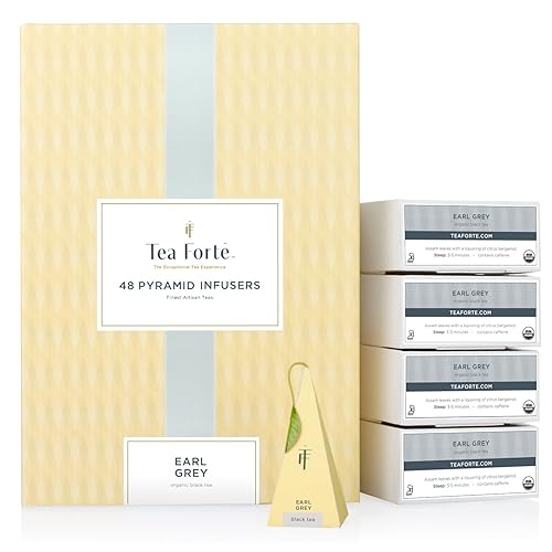 Tea Forte Earl Grey Black Tea Event Box, Bulk Pack of 48 Pyramid Infuser Tea Sachets for All Occasions