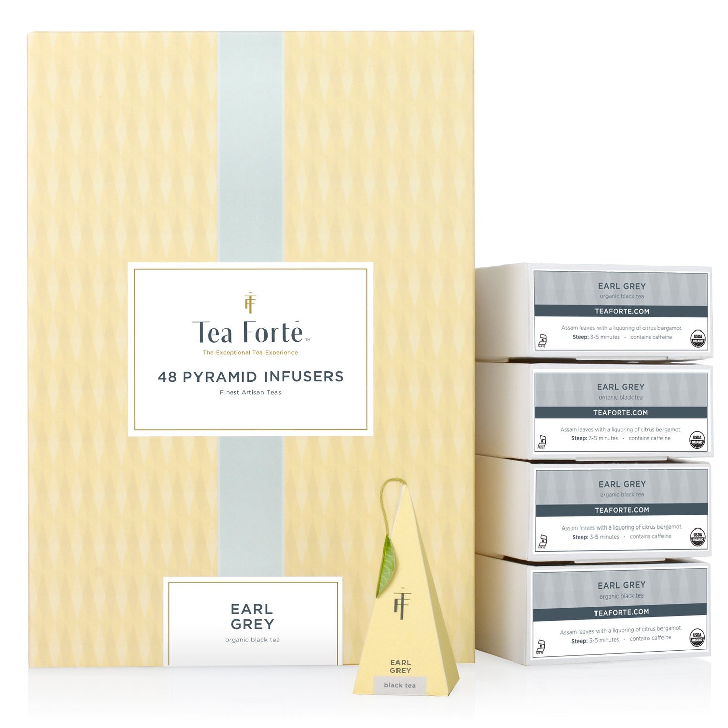 Tea Forte Earl Grey Black Tea Event Box, Bulk Pack of 48 Pyramid Infuser Tea Sachets for All Occasions