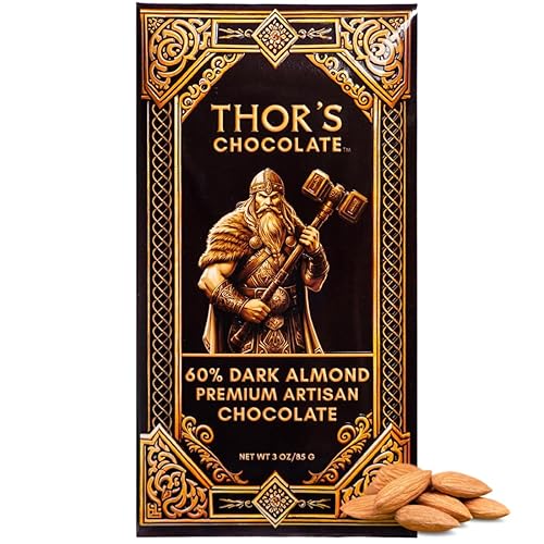 Thor's Chocolate 60% Dark Chocolate Bar with Almonds 3-Pack (3 x 3 oz) | Bean to Bar, Rich & Smooth, Crunchy Almonds, Ethically Sourced, Small Batch