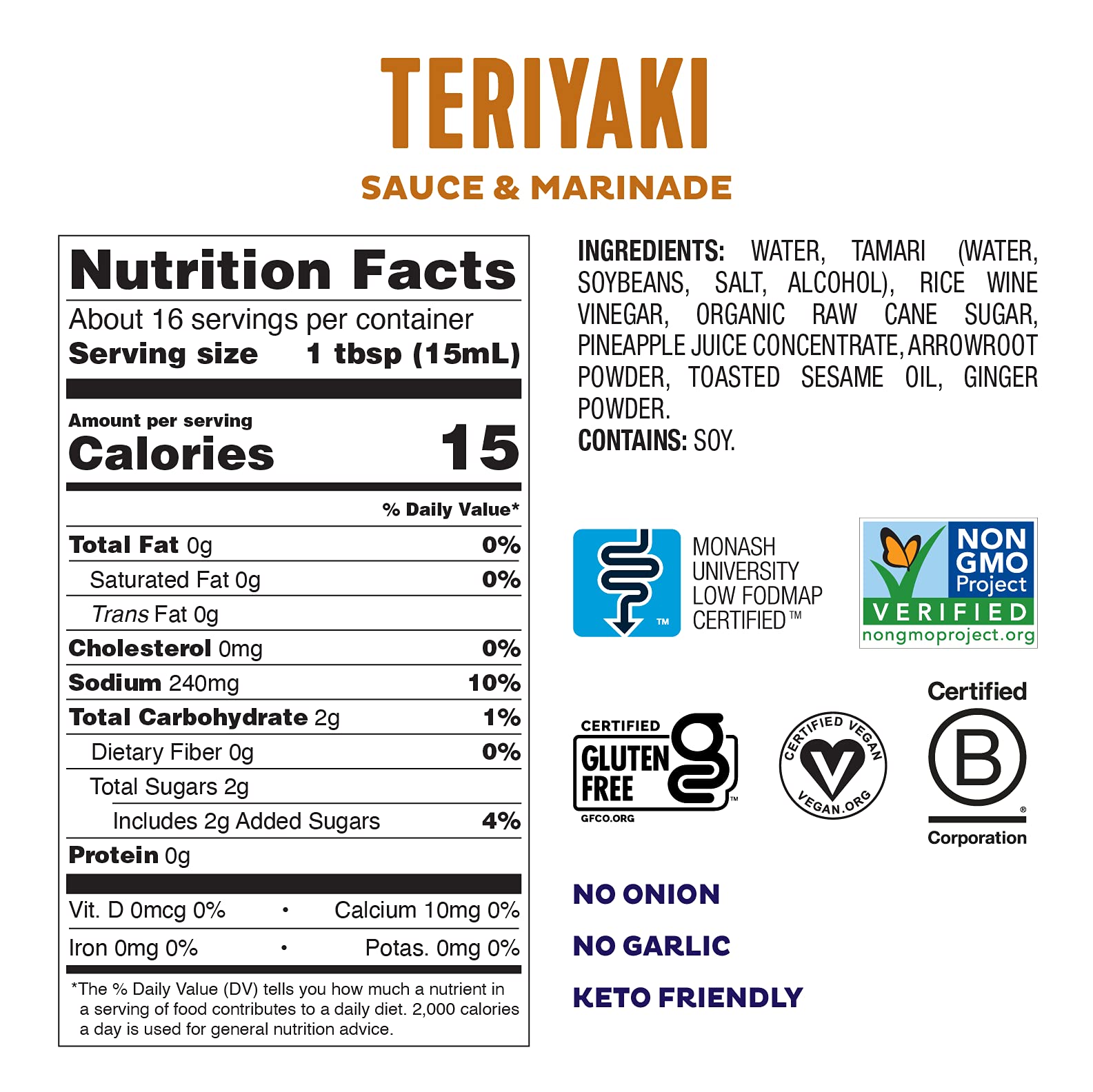 Fody Teriyaki Sauce Pack | Low FODMAP | No Onion No Garlic | Gluten Free Lactose Free | 4, 8 Ounce (Teriyaki)