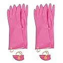 Myungjin 2 Pairs Reusable Waterproof Non-Slip Honeycomb Grip Latex Rubber Gloves with Hang-Dry Hooks/Hanging Loops for Dishwashing Household Cleaning