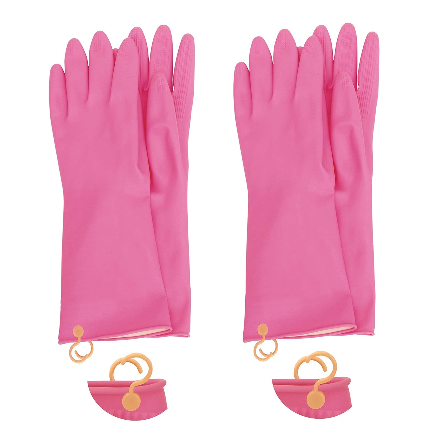 Myungjin 2 Pairs Reusable Waterproof Non-Slip Honeycomb Grip Latex Rubber Gloves with Hang-Dry Hooks/Hanging Loops for Dishwashing Household Cleaning