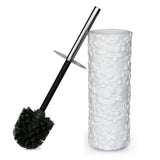 Indecor Home White Floral Design Resin Toilet Bowl Holder and Brush Set, Stylish Bathroom Cleaning Tool with Durable Bristles, Compact and Functional