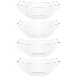 PLASTICPRO Disposable Square Serving Bowls, Party Snack or Salad Bowl, Plastic Clear or White Pack of 4 (16 OUNCE, Clear)