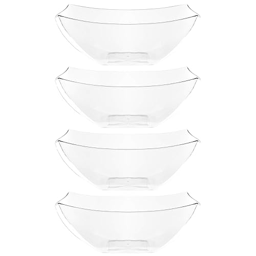 PLASTICPRO Disposable Square Serving Bowls, Party Snack or Salad Bowl, Plastic Clear or White Pack of 4 (16 OUNCE, Clear)