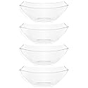 PLASTICPRO Disposable Square Serving Bowls, Party Snack or Salad Bowl, Plastic Clear or White Pack of 4 (16 OUNCE, Clear)