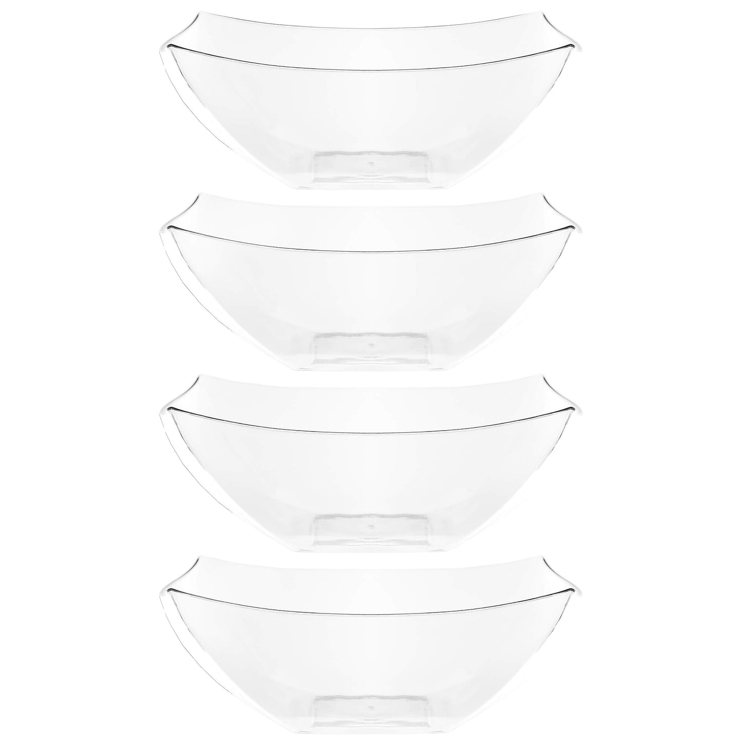 PLASTICPRO Disposable Square Serving Bowls, Party Snack or Salad Bowl, Plastic Clear or White Pack of 4 (16 OUNCE, Clear)