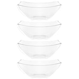 PLASTICPRO Disposable Square Serving Bowls, Party Snack or Salad Bowl, Plastic Clear or White Pack of 4 (16 OUNCE, Clear)