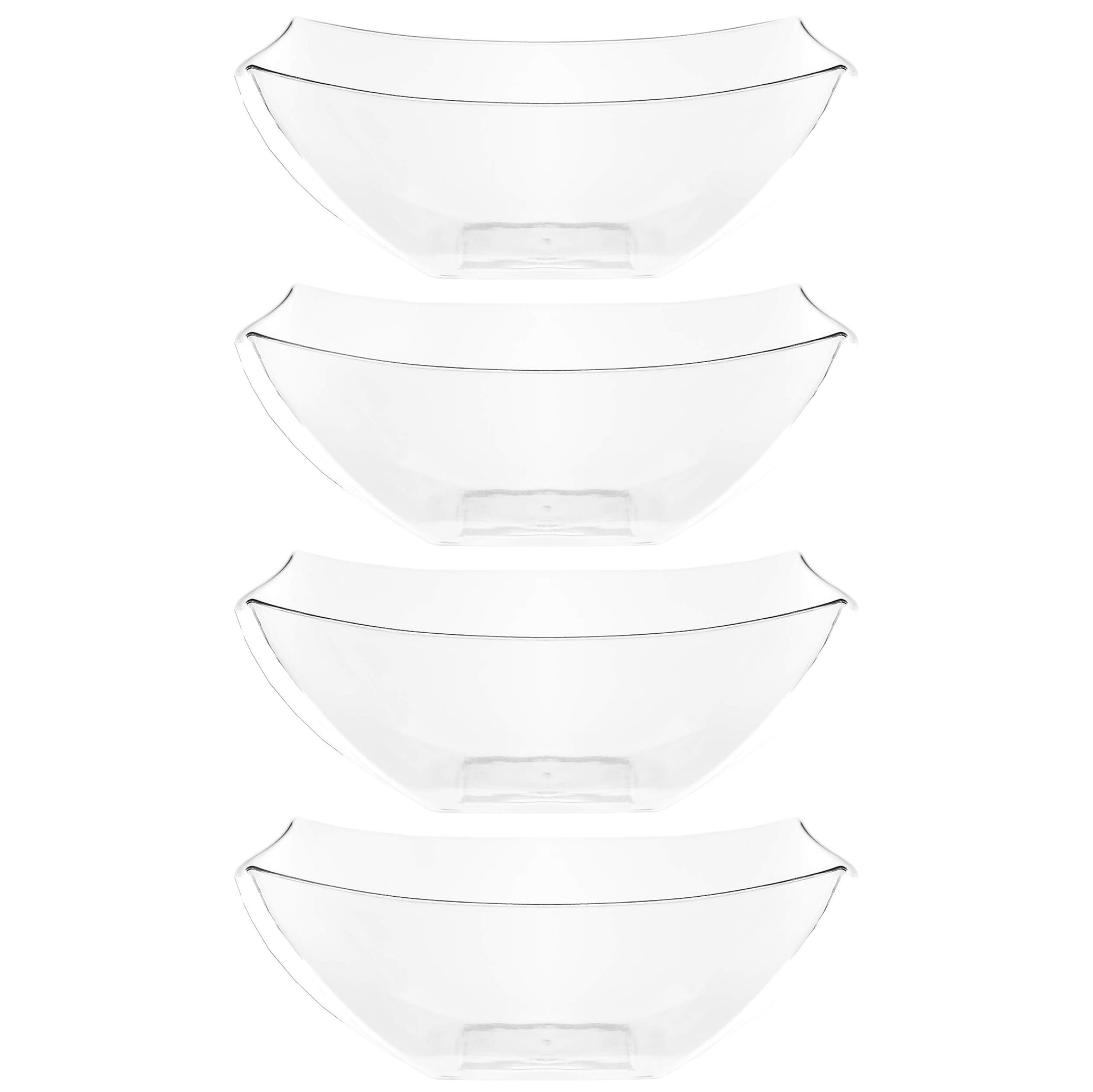 PLASTICPRO Disposable Square Serving Bowls, Party Snack or Salad Bowl, Plastic Clear or White Pack of 4 (16 OUNCE, Clear)