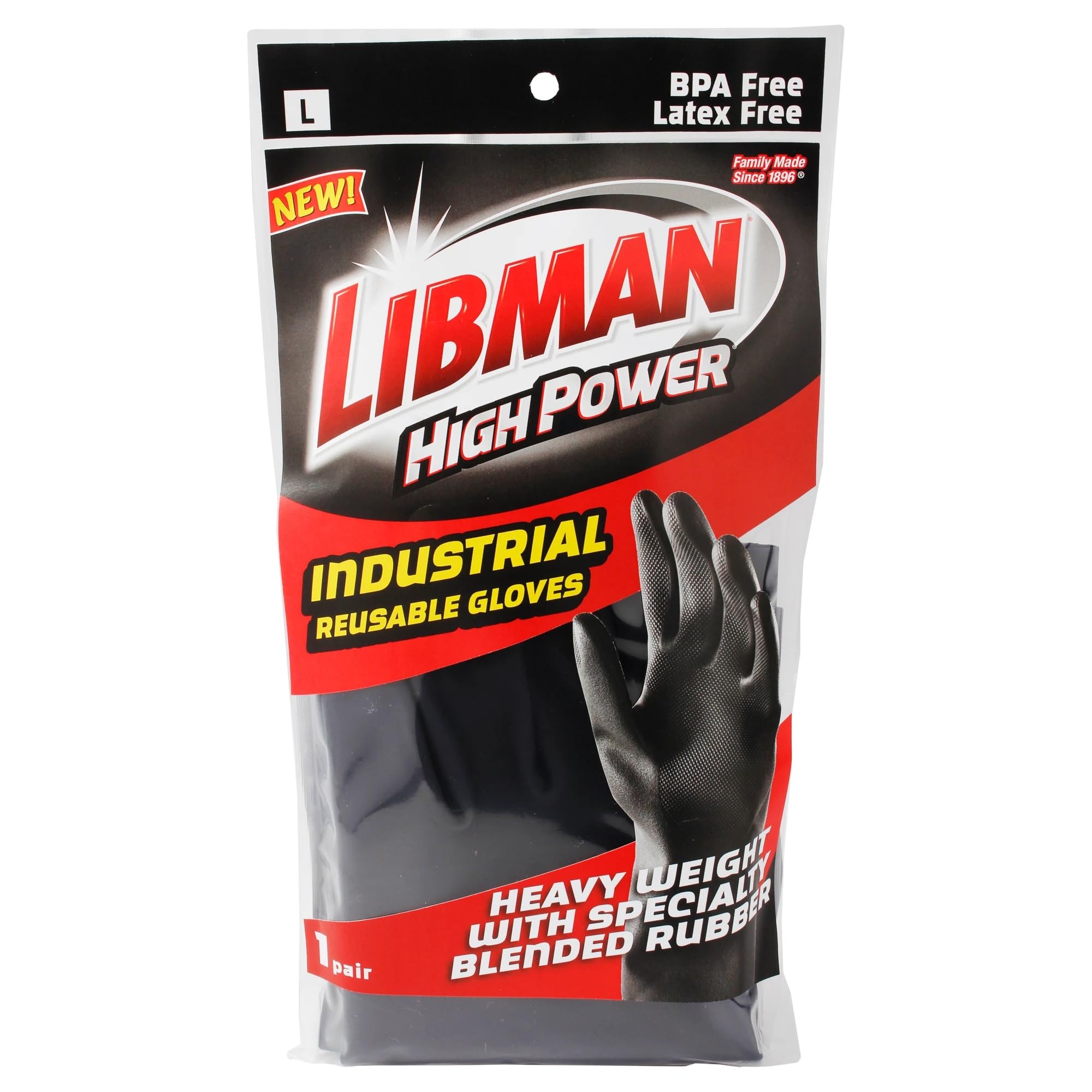Tribello LIBMAN Heavy Duty Black Rubber Gloves - Chemical Resistant Glove - Reusable Mechanics Grip Gloves - Industrial, Cleaning, Dishwashing