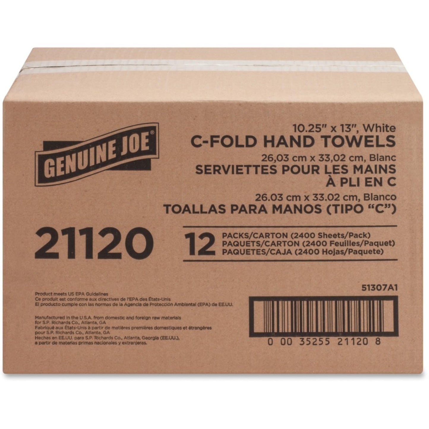 Genuine Joe C-Fold Hand Towels, 1-Ply, 10" x 13", 2400 Sheets/Pack, 12 Count