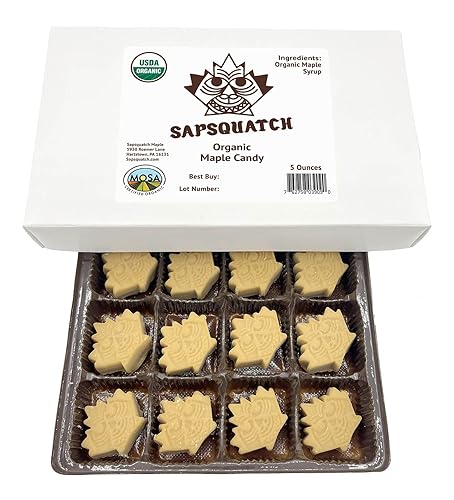 Sapsquatch Organic Maple Candy - 5 Ounces - Pure Maple Syrup Sugar Leaf Candy